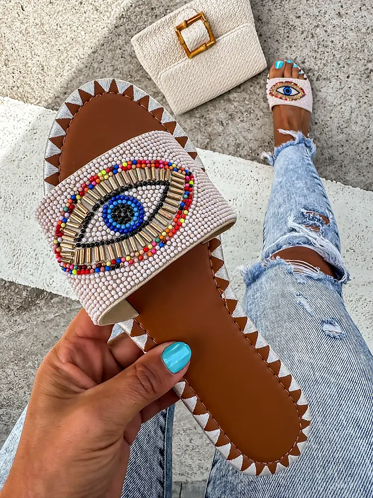 Dámske šľapky zdobené korálikmi ADALINE-