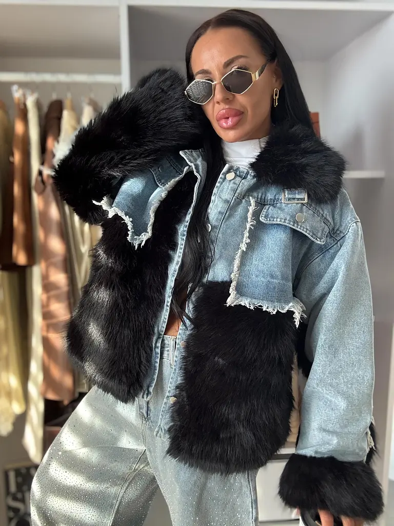 Džínsová bunda s  kožušinou NAYRA