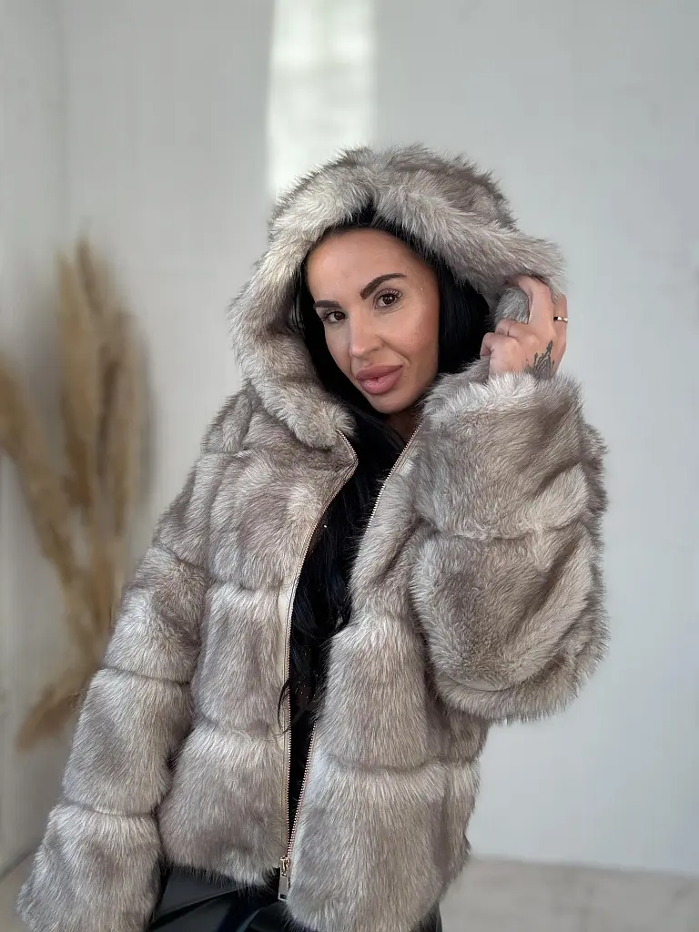 Koženková kožušinová bunda s kapucňou CHERRY - next