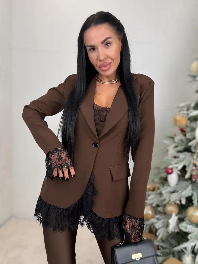 Hnedé  sako s čipkou MALEEN