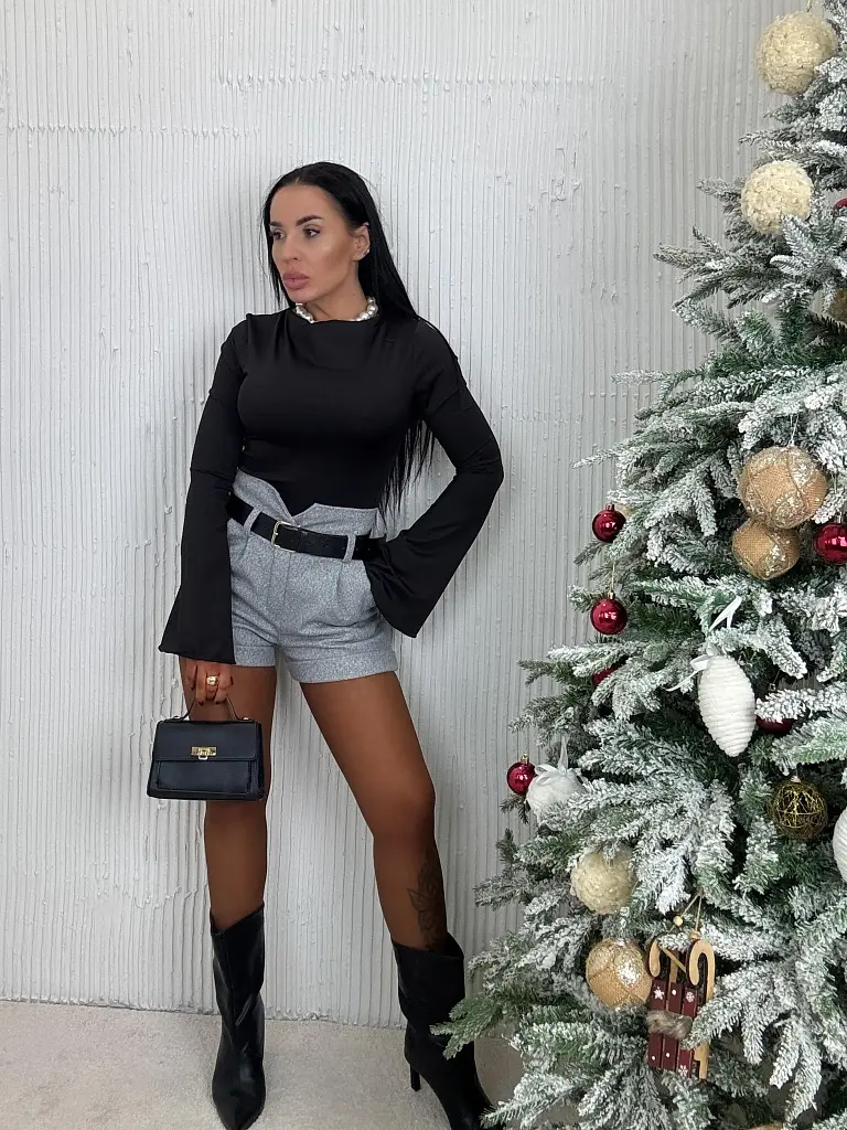 Svetlosivé hrubé šortky s opaskom KALISA - next