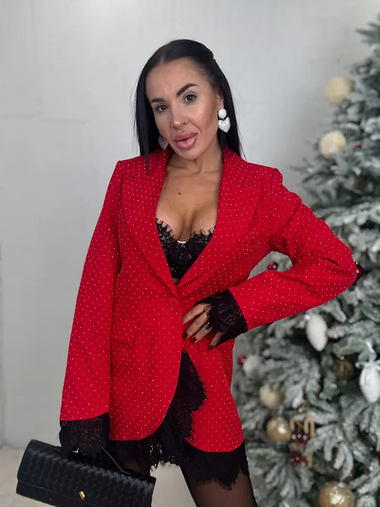 Červené trblietavé sako s čipkou SELINA