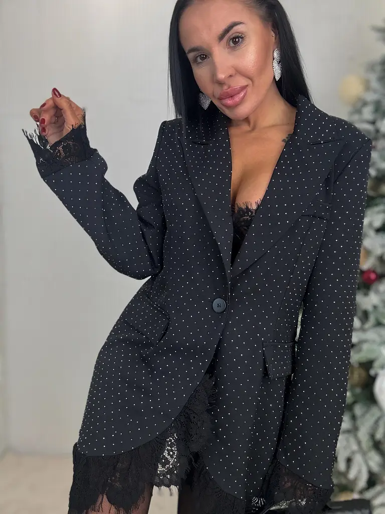 Čierne trblietavé sako s čipkou SELINA