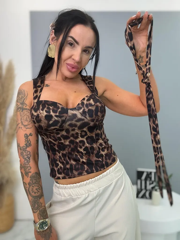 Leopardí top s vypchávkami a kravatou BRIANA - next