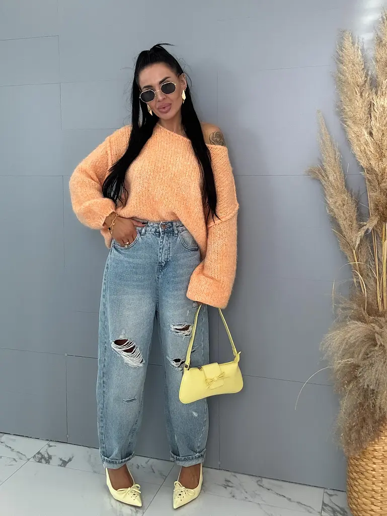 Roztrhané baggy fit rifle s vysokým pásom 