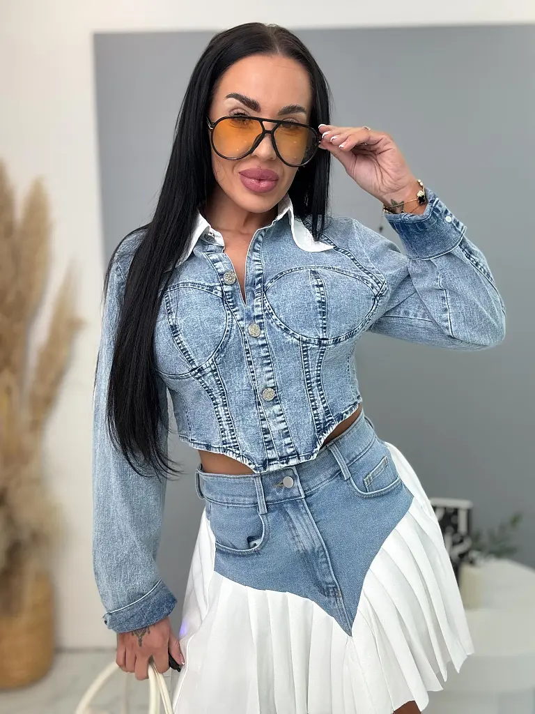 Džínsová crop košeľa NAVIA