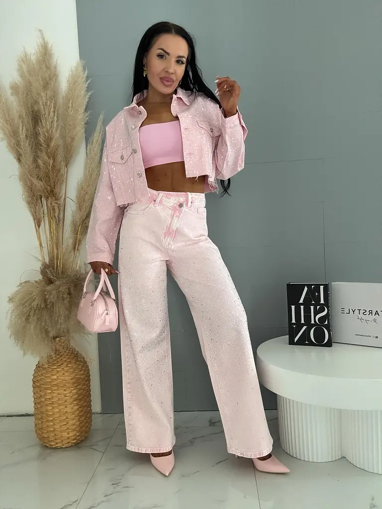 Wide leg džínsy s kamienkovou výzdobou SHINE - next